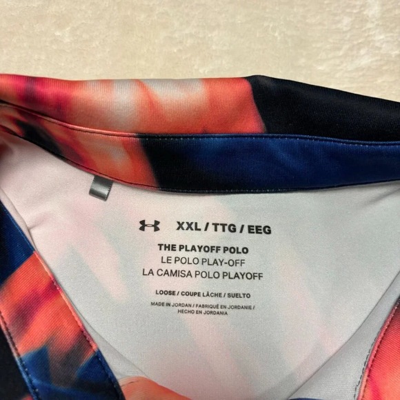 Under Armour Mens The Playoff Polo Short Sleeve Floral Blur Blue Pink XXL Golf - Picture 3 of 10